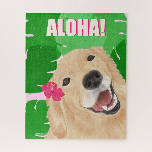 Aloha Palm Leaves Golden Retriever Jigsaw Puzzle (Vertical)