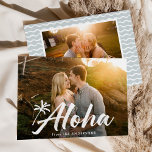 Aloha Palm Tree 2 Photo Holiday Card<br><div class="desc">Modern, tropical holiday card displaying your full-bleed horizontal photo on the front with "Aloha" in a white hand-lettered script complimented by a hand-drawn palm tree. Personalise the front of the Aloha holiday card by adding your name. The card reverses to feature an additional photo and your custom message with white...</div>