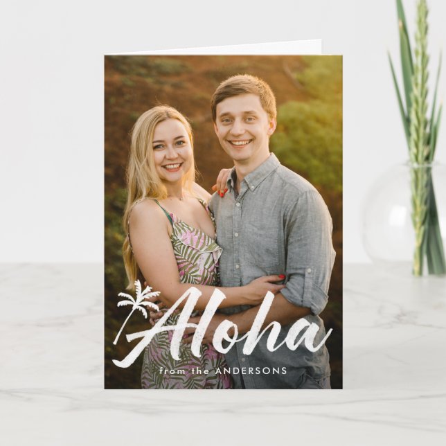 Aloha Palm Tree 2 Photo Holiday Card (Front)