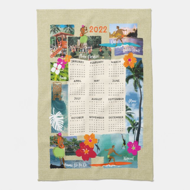 Aloha Paradise Hawaiian Postcard 2022 Calendar Tea Towel (Vertical)
