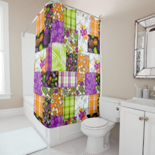 Aloha Patchwork Hawaiian Tropical Prints - Violet Shower Curtain
