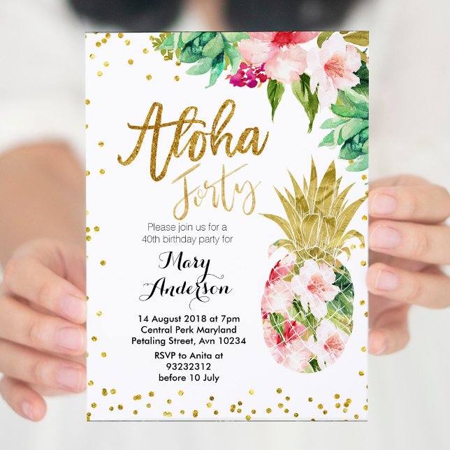 Aloha Pineapple 40th Birthday Invitation (Creator Uploaded)