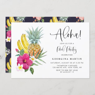 Aloha Pineapple and Hibiscus Tropical Pool Party Invitation
