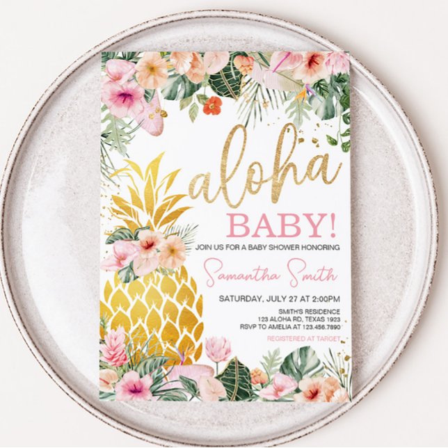 Aloha Pineapple Baby Shower  Invitation (Floral Aloha Baby Shower Invitation)