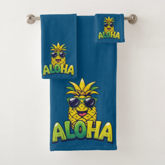 Aloha Pineapple Collection Teal Bathroom Towel Set