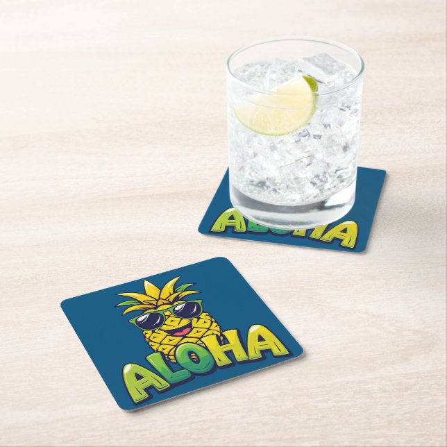 Aloha Pineapple Collection Teal Coaster (Insitu)