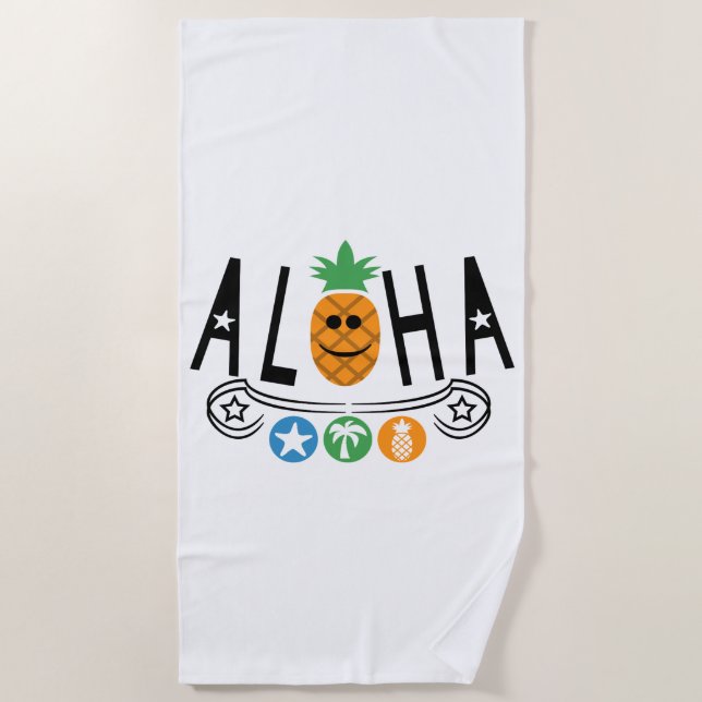 Aloha Pineapple Design - Beach Towel (Front)