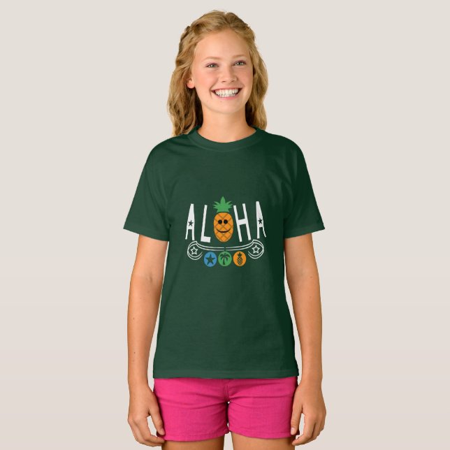 Aloha Pineapple Design - Girls' Basic T-Shirt (Front Full)