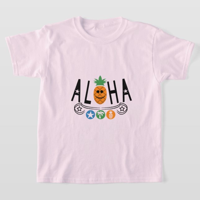 Aloha Pineapple Design - Girls' Basic T-Shirt (Laydown)