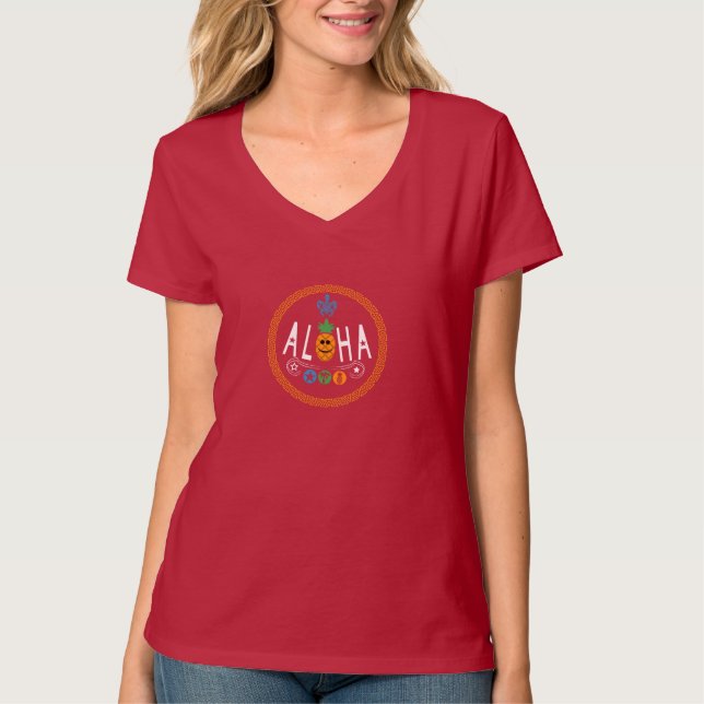 Aloha Pineapple Design - Women's Basic V-Neck T-Sh T-Shirt (Front)