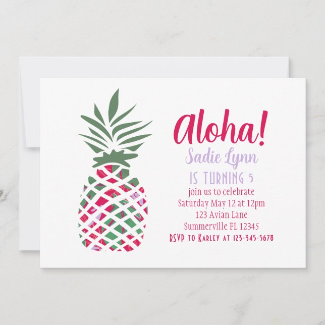 Aloha Pineapple Hawaiian Birthday Invitation (Front)