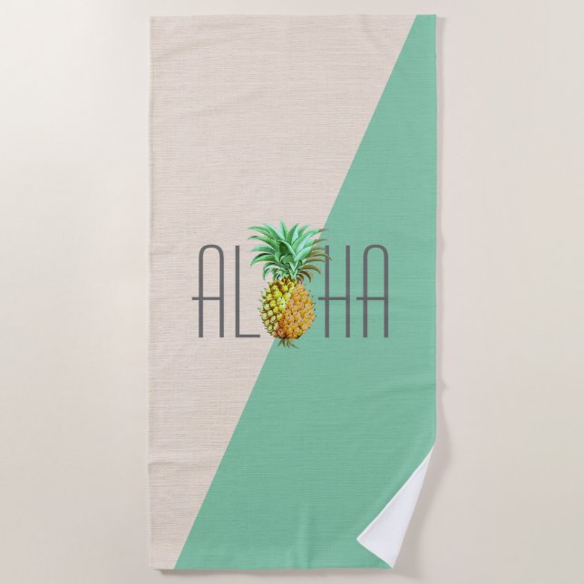 Aloha Pineapple illustration geometric background Beach Towel (Front)