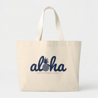 Aloha pineapple LogoColor-Navy Large Tote Bag