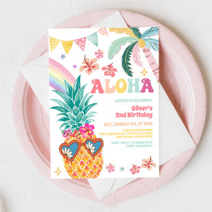 ALOHA Pineapple Luau Summer Birthday Invitation