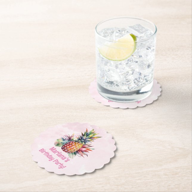 Aloha Pineapple Summer Birthday Party Paper Coaster (Insitu)