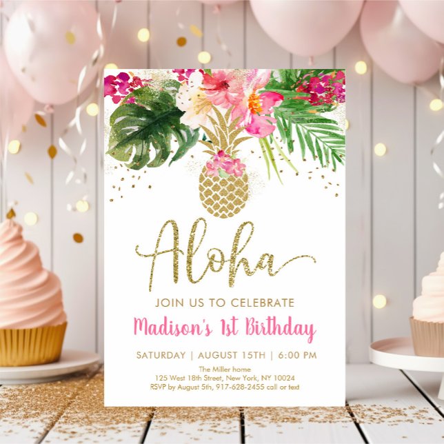 Aloha Pineapple Tropical Floral Birthday Invitation (Creator Uploaded)