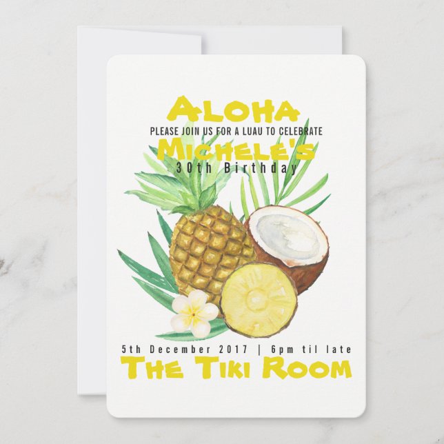 Aloha, Pineapple Tropical Invitation (Front)