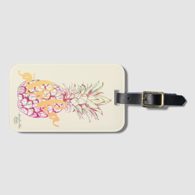 Aloha Pink Pineapple Bag Tag (Front Horizontal)