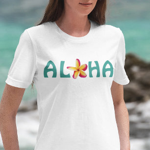 Aloha Pink Plumeria Teal Font Hawaii Tropical Tri-Blend Shirt