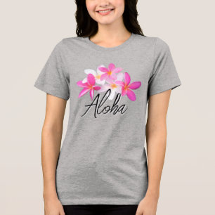 Aloha Pink Plumerias Hawaiian Flowers Tropicals Tri-Blend Shirt