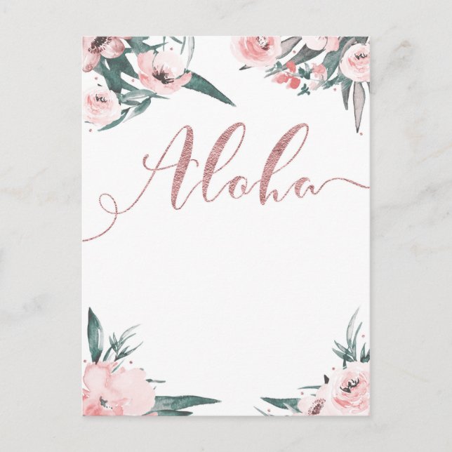 Aloha Pink Tropical Floral Modern Save the Date Announcement Postcard (Front)