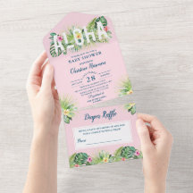 Aloha Pink Tropical Girl Baby Shower Diaper Raffle