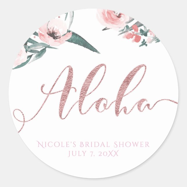 Aloha Pink Tropical Summer Floral Bridal Shower Classic Round Sticker (Front)