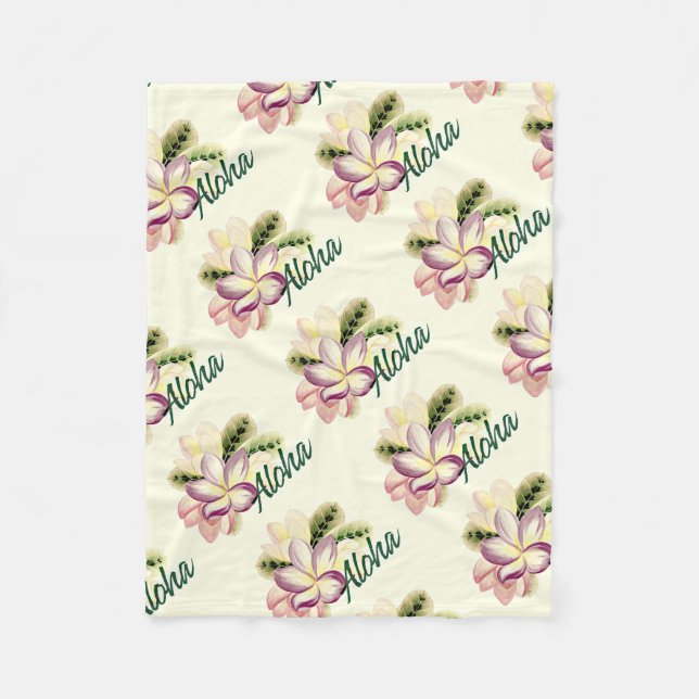 Aloha Plumeria Fleece Blanket (Front)