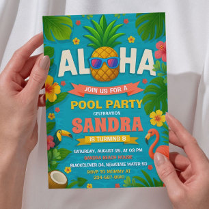 Aloha Pool Party Birthday Invitation