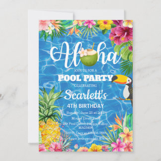 Aloha pool party Hawaiian birthday invitation