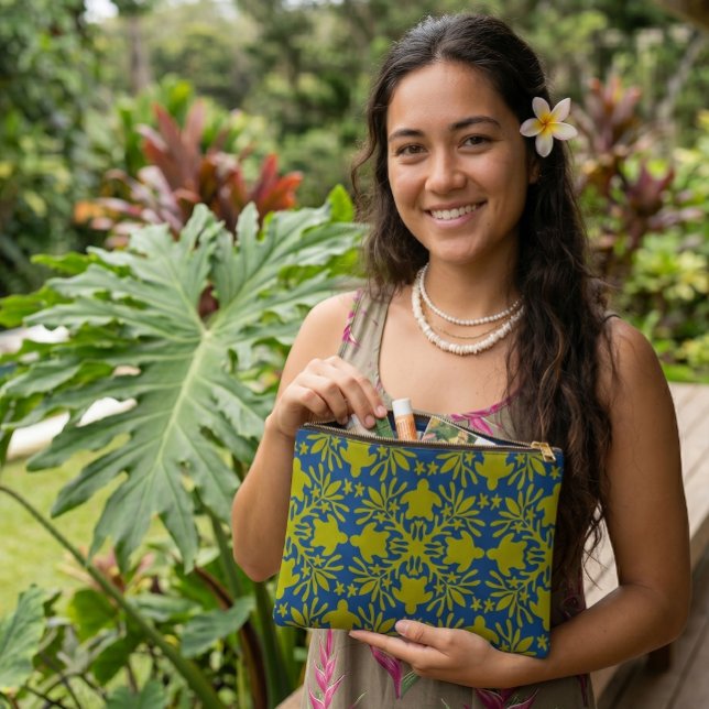 Aloha print hawaiian quilt honu accessory pouch (large size pouch)