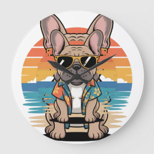 Aloha Pup Cool French Bulldog Beach Vibes Large Clock