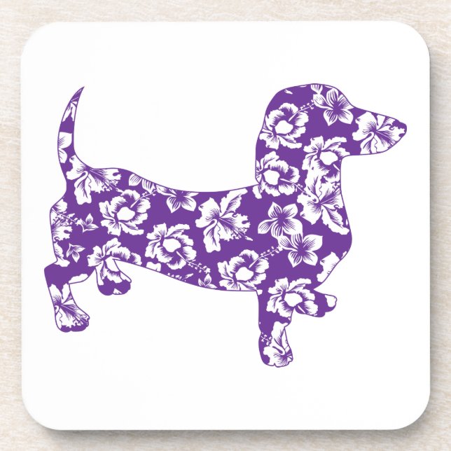 Aloha Purple Doxie Dachshund Coaster (Front)