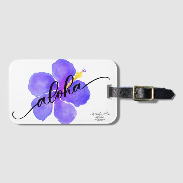 Aloha Purple Hibiscus Bag Tag (Front Horizontal)