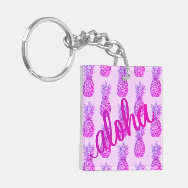 Aloha Purple Pineapple Square Keychain Mini (Front Left)