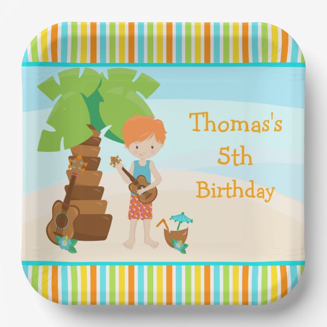 Aloha Red Hair Boy Party Paper Plate (Front)