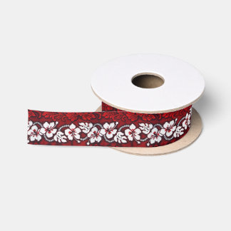 Aloha Red Hawaiian Flowers Patterned Luau Satin Ribbon