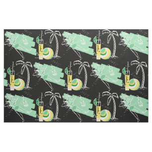 ALOHA: RETRO BEACH GRAPHIC in GREEN and YELLOW Fabric
