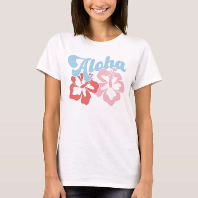 Aloha Retro Distressed Hibiscus T-shirt (Front)