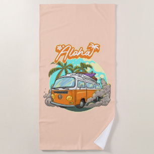Aloha Retro Surf Van Beach Towel