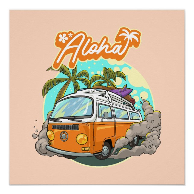 Aloha Retro Surf Van Poster (Front)