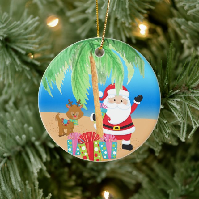 Aloha Santa And Friend Ceramic Tree Decoration (Tree)