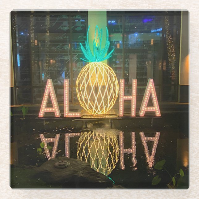 Aloha Sign #1 Glass Coaster (Front)