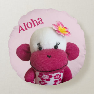Aloha Sock Monkey(Girl) Round Cushion