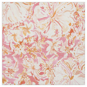 ALOHA STATE Peach Tropical Watercolor Floral Fabric