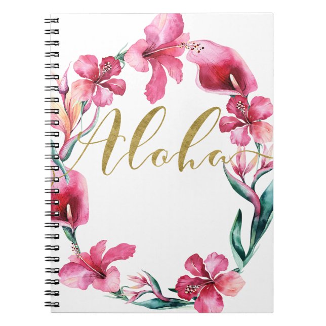 Aloha Summer Floral Hibiscus Flower Wreath Spiral Notebook (Front)