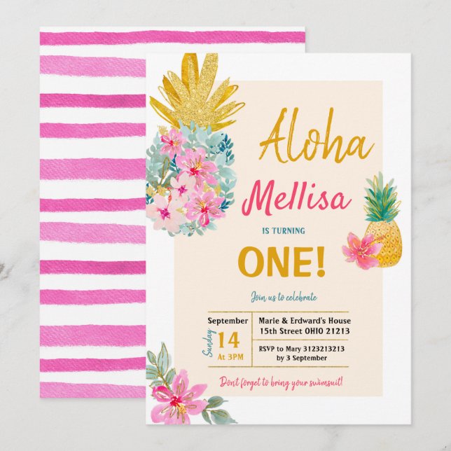 ALOHA Summer Frame Pineapple Invitation (Front/Back)
