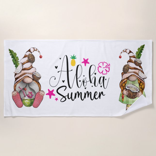 Aloha Summer Gnomes Beach Towel (Front)