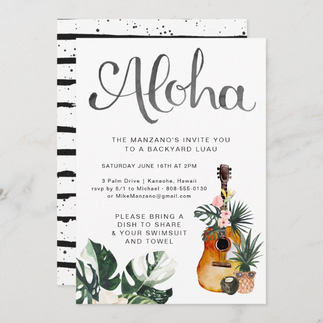 Aloha Summer Luau Party Invitation (Front/Back)