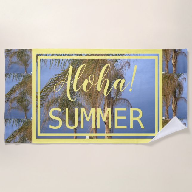 Aloha Summer Palm Trees Beach Towel (Front)
